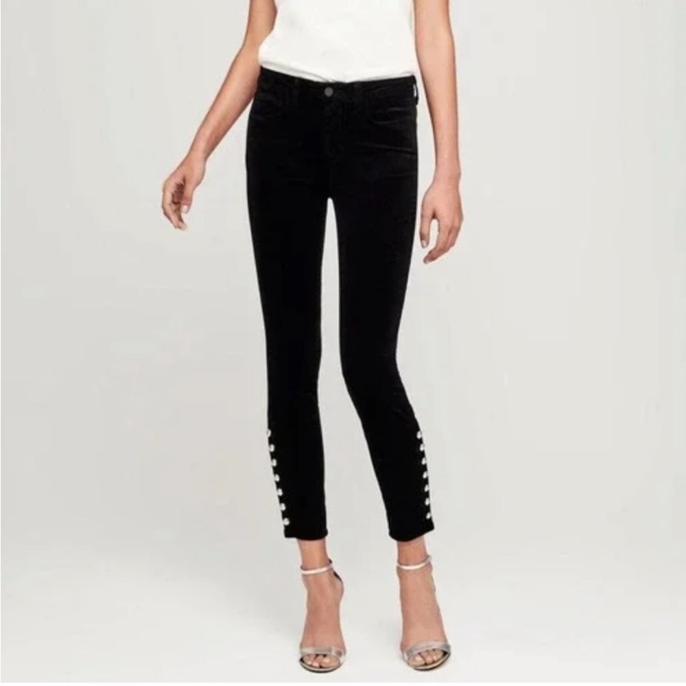 L'AGENCE Piper Velvet Skinny Snap Ankle Jeans w/Buttons Sz 25 Womens Blue Pants